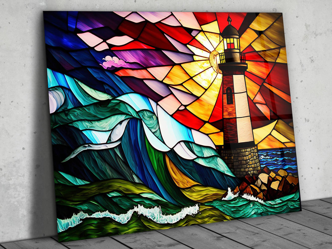 Stained Glass Light House Pattern Wall Art Window-Wall Painting Decor