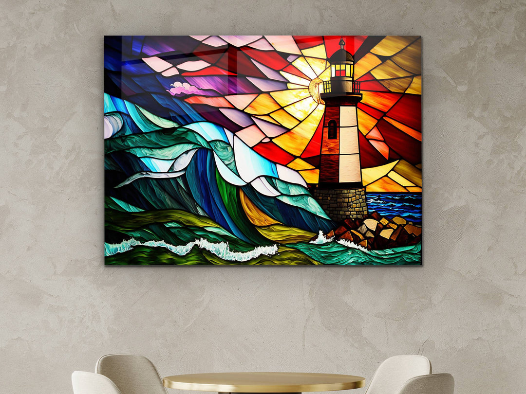 Stained Glass Light House Pattern Wall Art Window-Wall Painting Decor