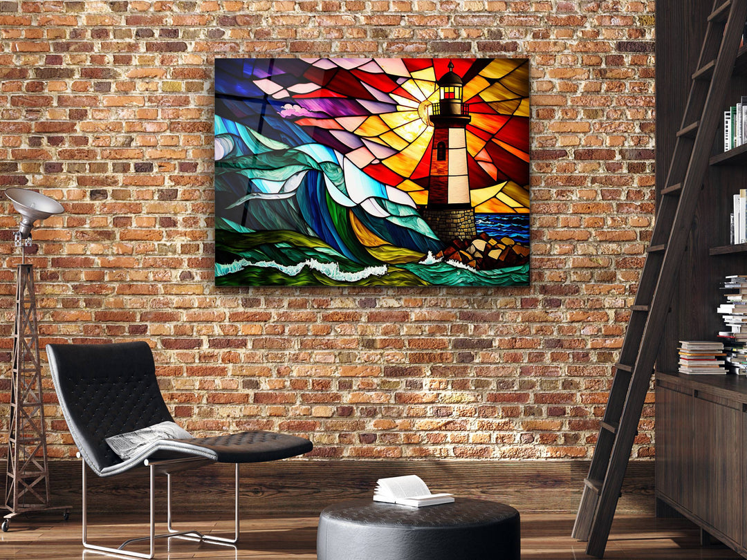 Stained Glass Light House Pattern Wall Art Window-Wall Painting Decor