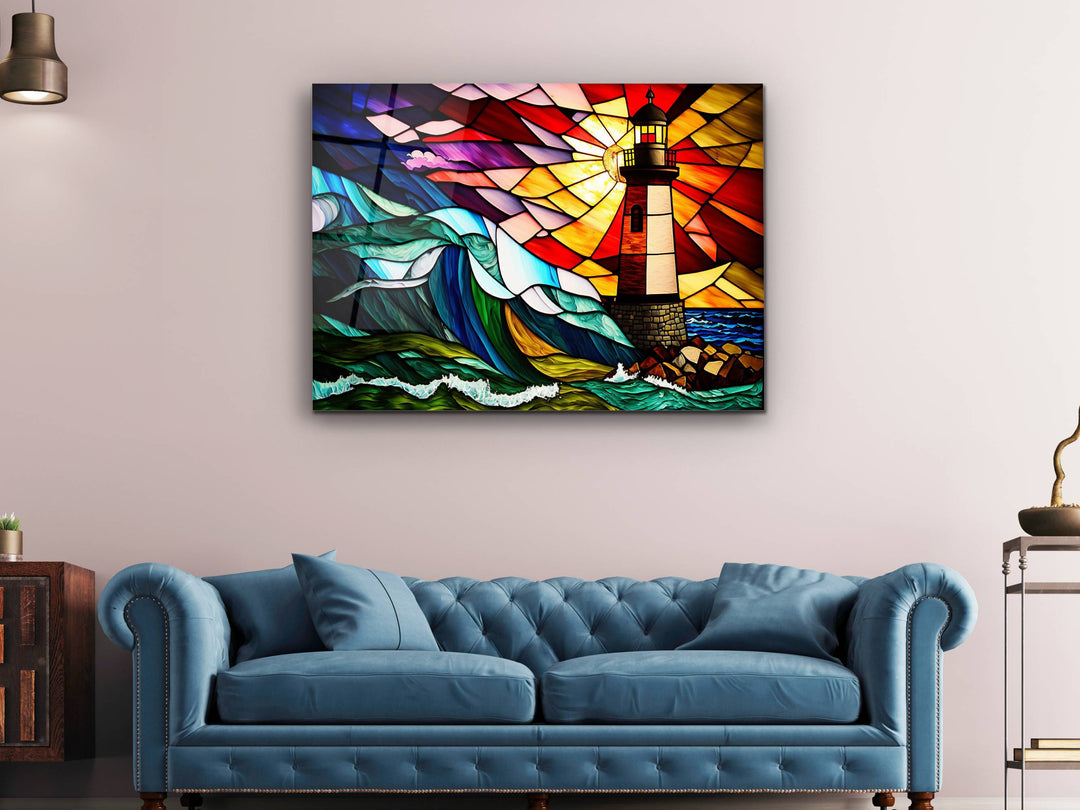 Stained Glass Light House Pattern Wall Art Window-Wall Painting Decor