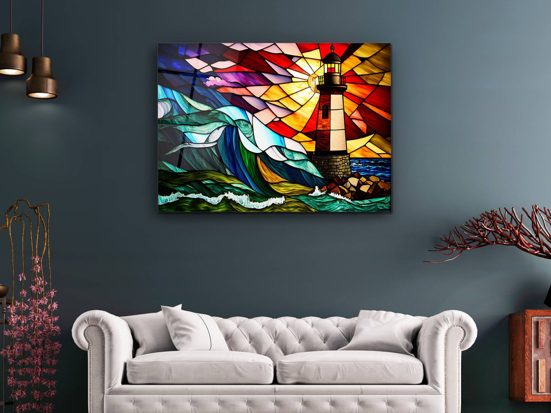 Stained Glass Light House Pattern Wall Art Window-Wall Painting Decor