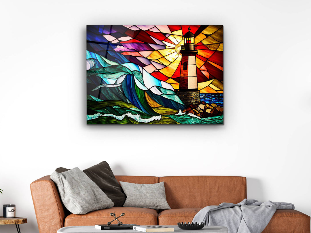 Stained Glass Light House Pattern Wall Art Window-Wall Painting Decor