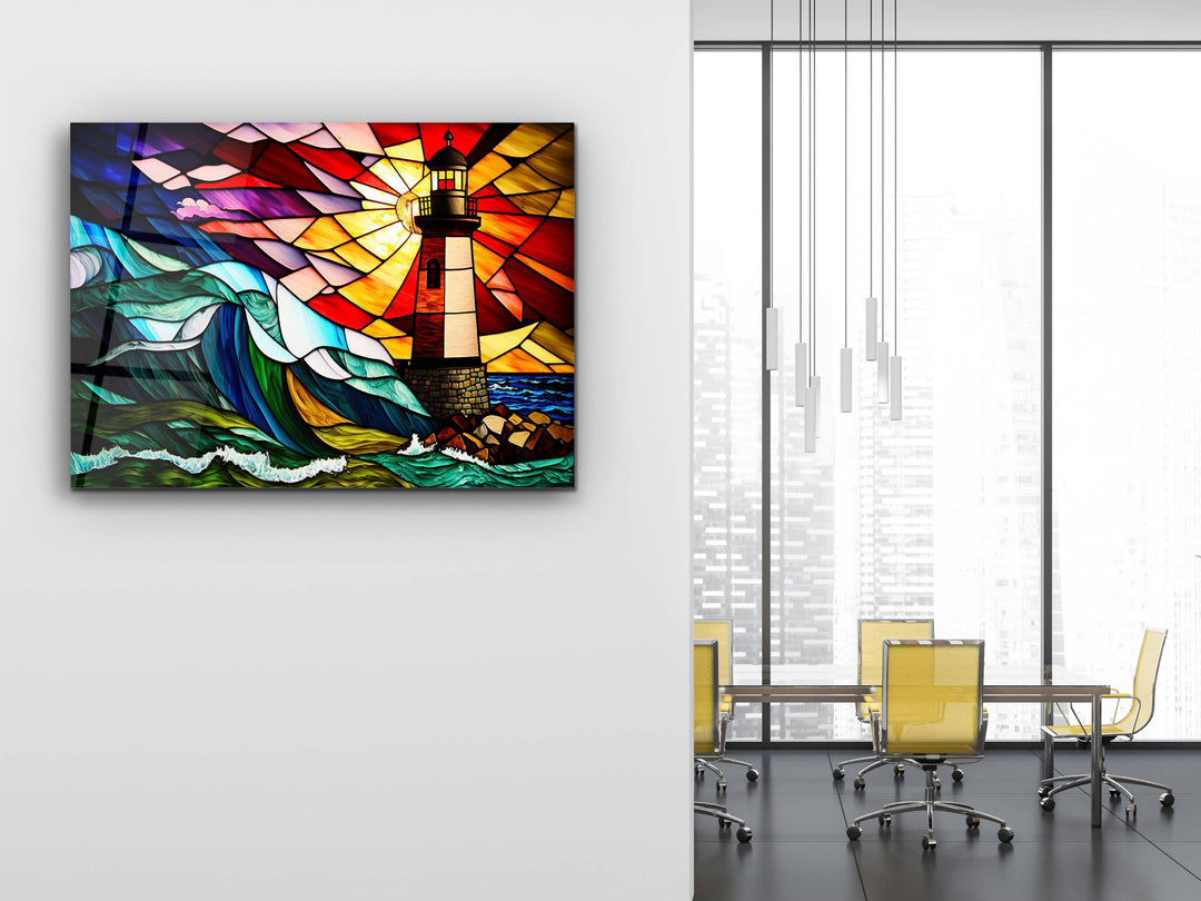 Stained Glass Light House Pattern Wall Art Window-Wall Painting Decor