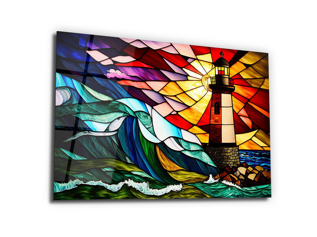 Stained Glass Light House Pattern Wall Art Window-Wall Painting Decor