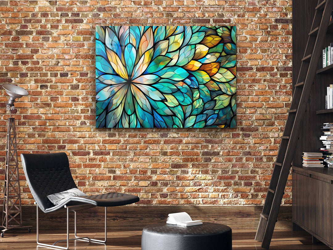 Stained Glass Floral Pattern Wall Art-Home Office Wall Painting Decor