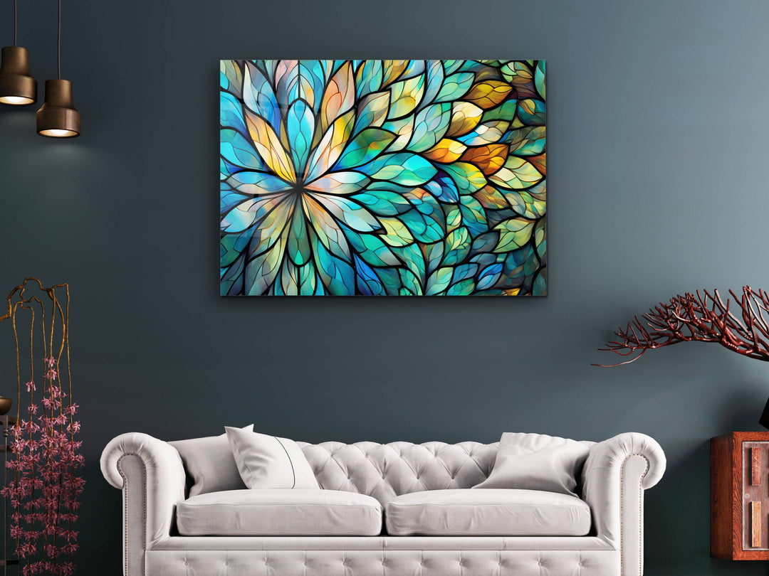 Stained Glass Floral Pattern Wall Art-Home Office Wall Painting Decor