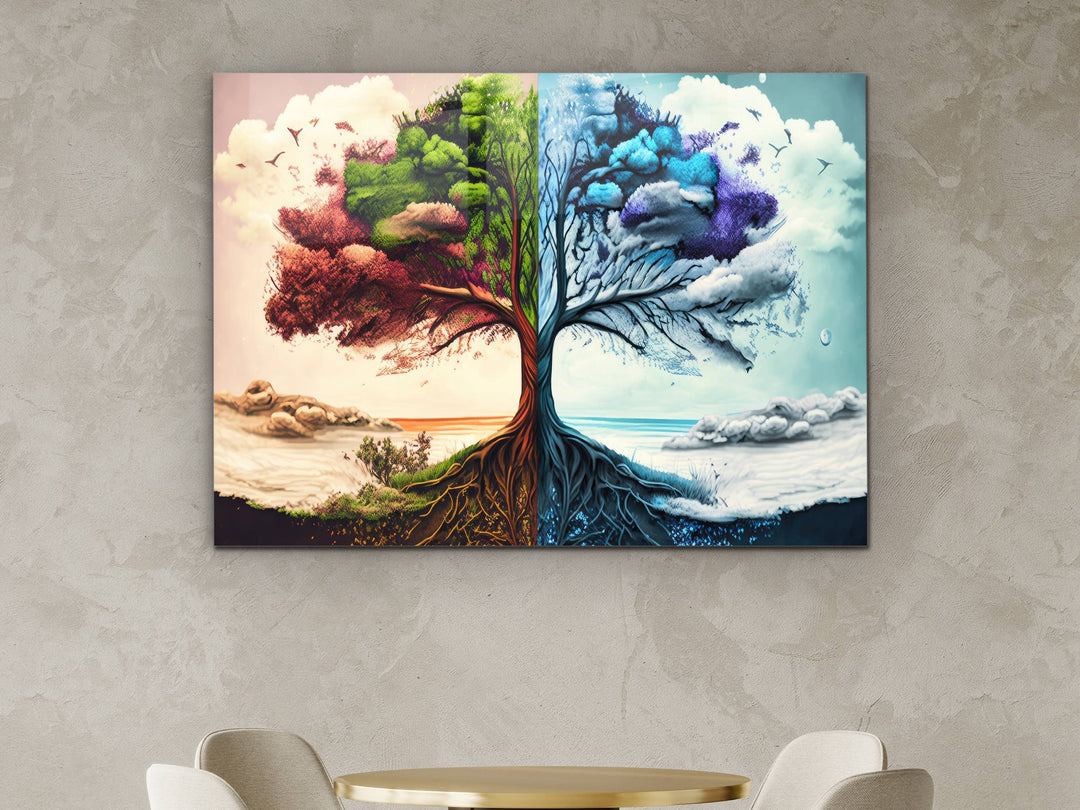 Tree of Life Pattern Tempered Glass Printing Wall Art-Home Office Wall Painting Decor