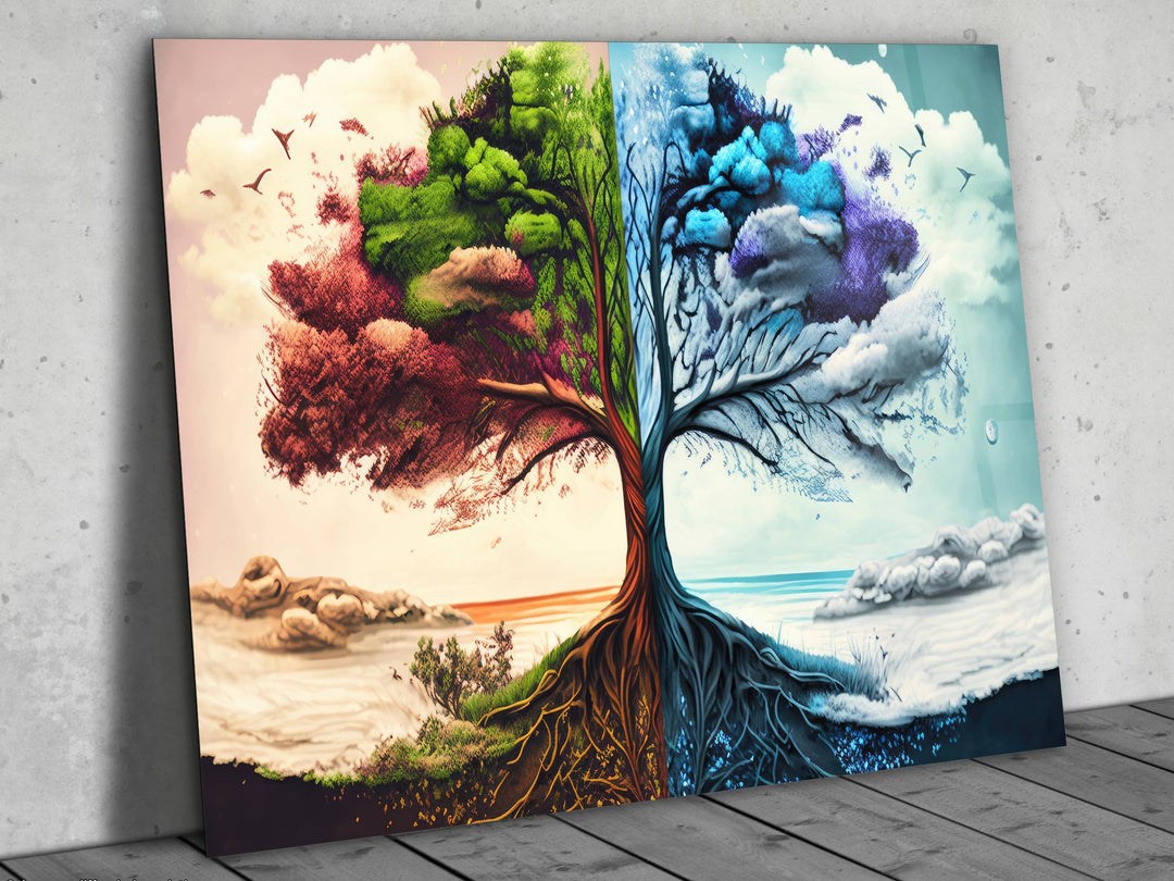 Tree of Life Pattern Tempered Glass Printing Wall Art-Home Office Wall Painting Decor