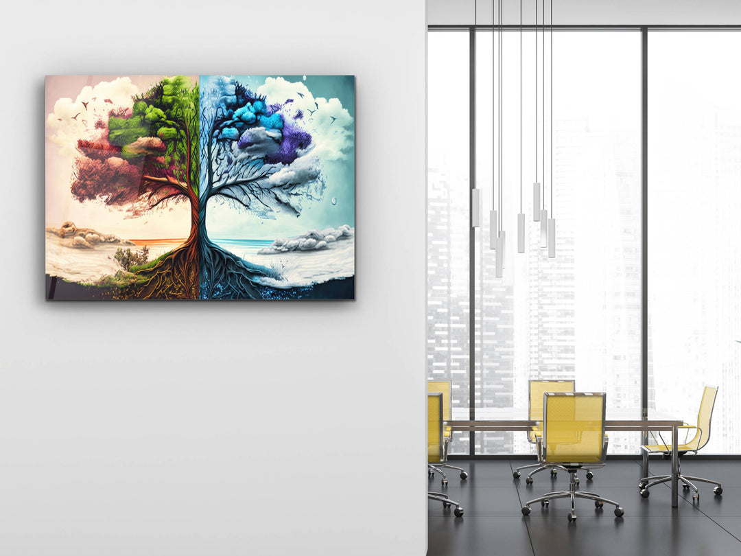 Tree of Life Pattern Tempered Glass Printing Wall Art-Home Office Wall Painting Decor