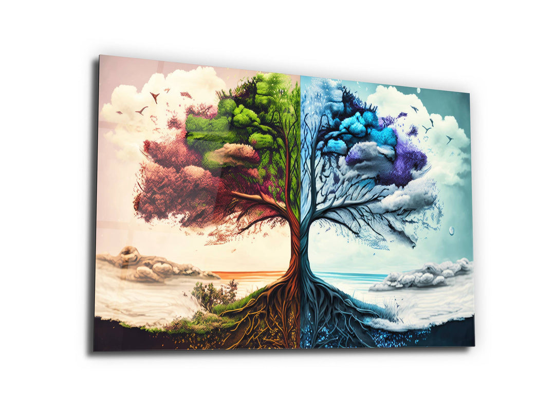 Tree of Life Pattern Tempered Glass Printing Wall Art-Home Office Wall Painting Decor