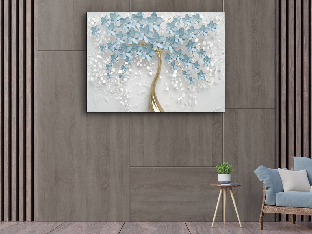 Blue Tree Glass Printing Wall Art - Modern Glass Wall Decor