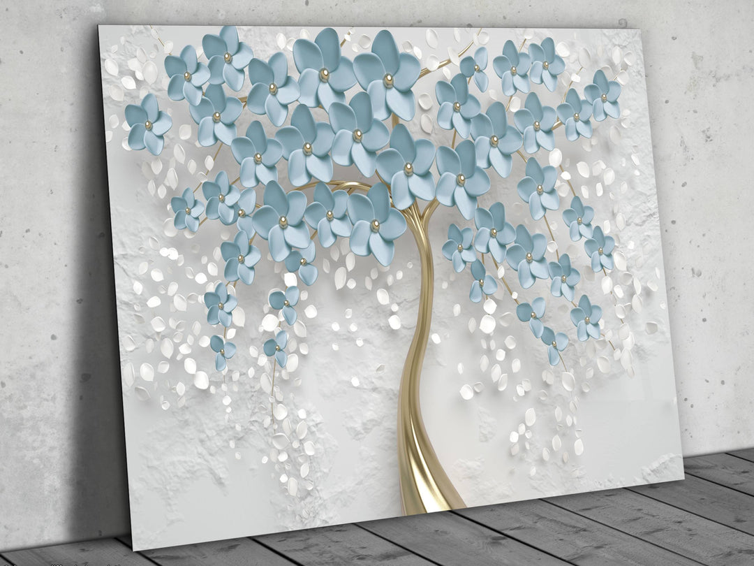 Blue Tree Glass Printing Wall Art - Modern Glass Wall Decor