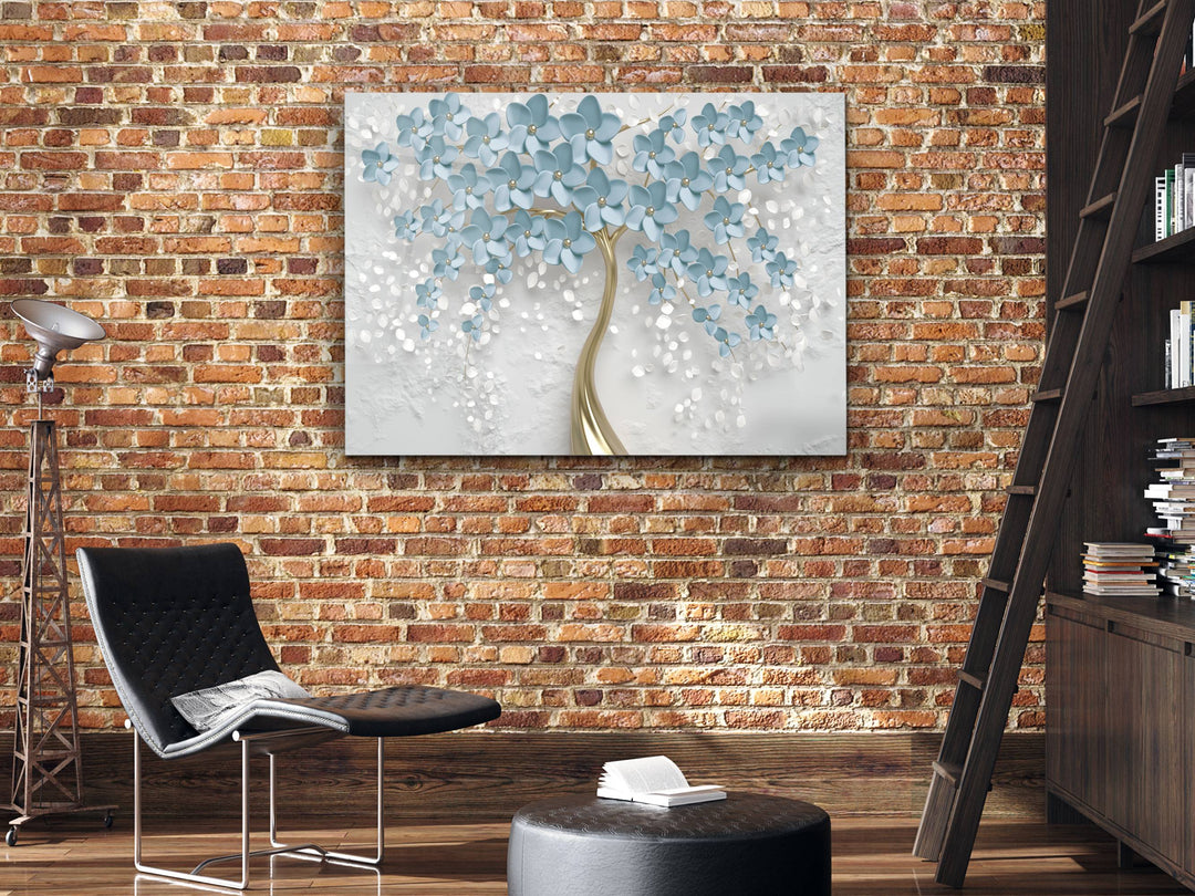 Blue Tree Glass Printing Wall Art - Modern Glass Wall Decor