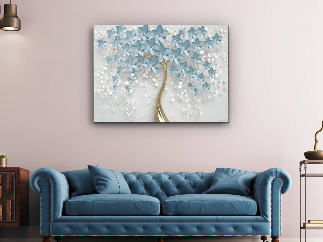 Blue Tree Glass Printing Wall Art - Modern Glass Wall Decor