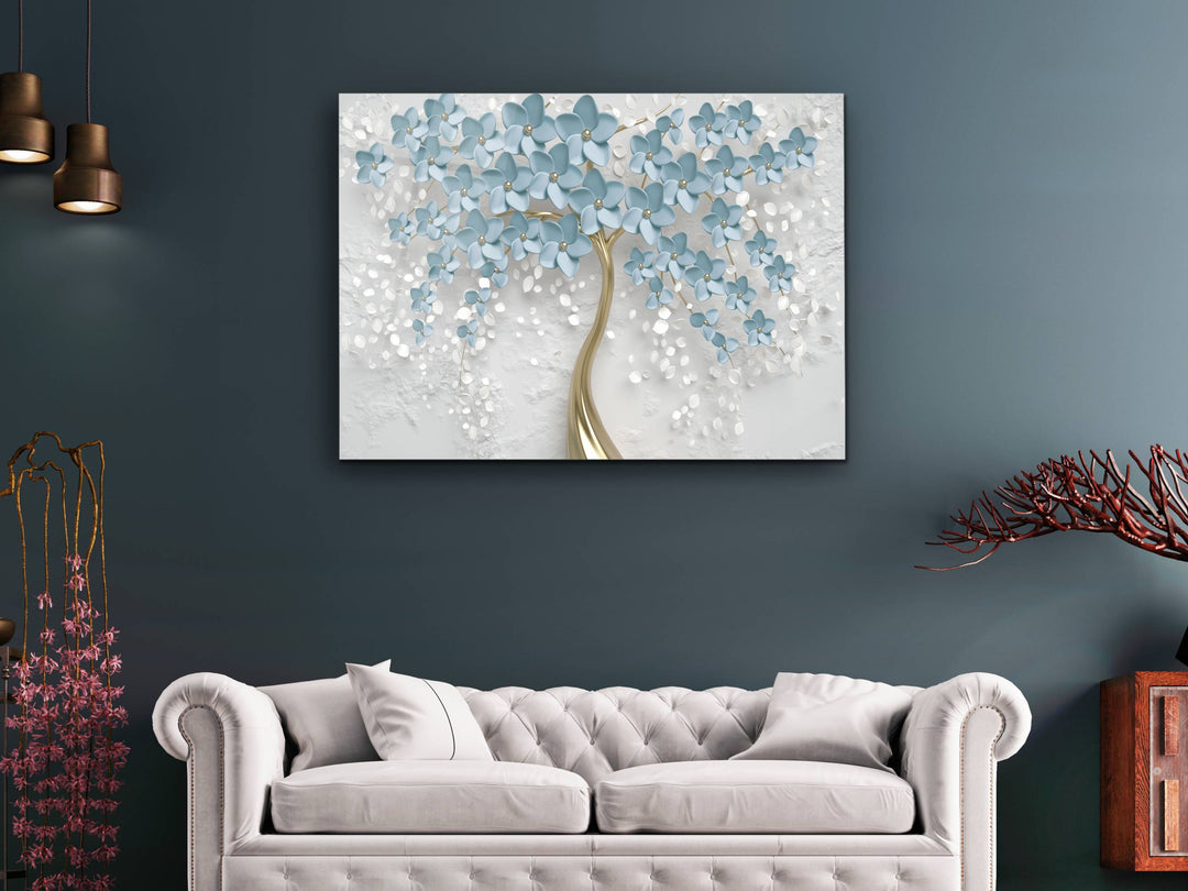 Blue Tree Glass Printing Wall Art - Modern Glass Wall Decor