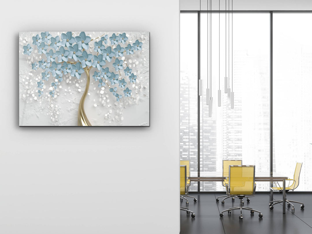 Blue Tree Glass Printing Wall Art - Modern Glass Wall Decor