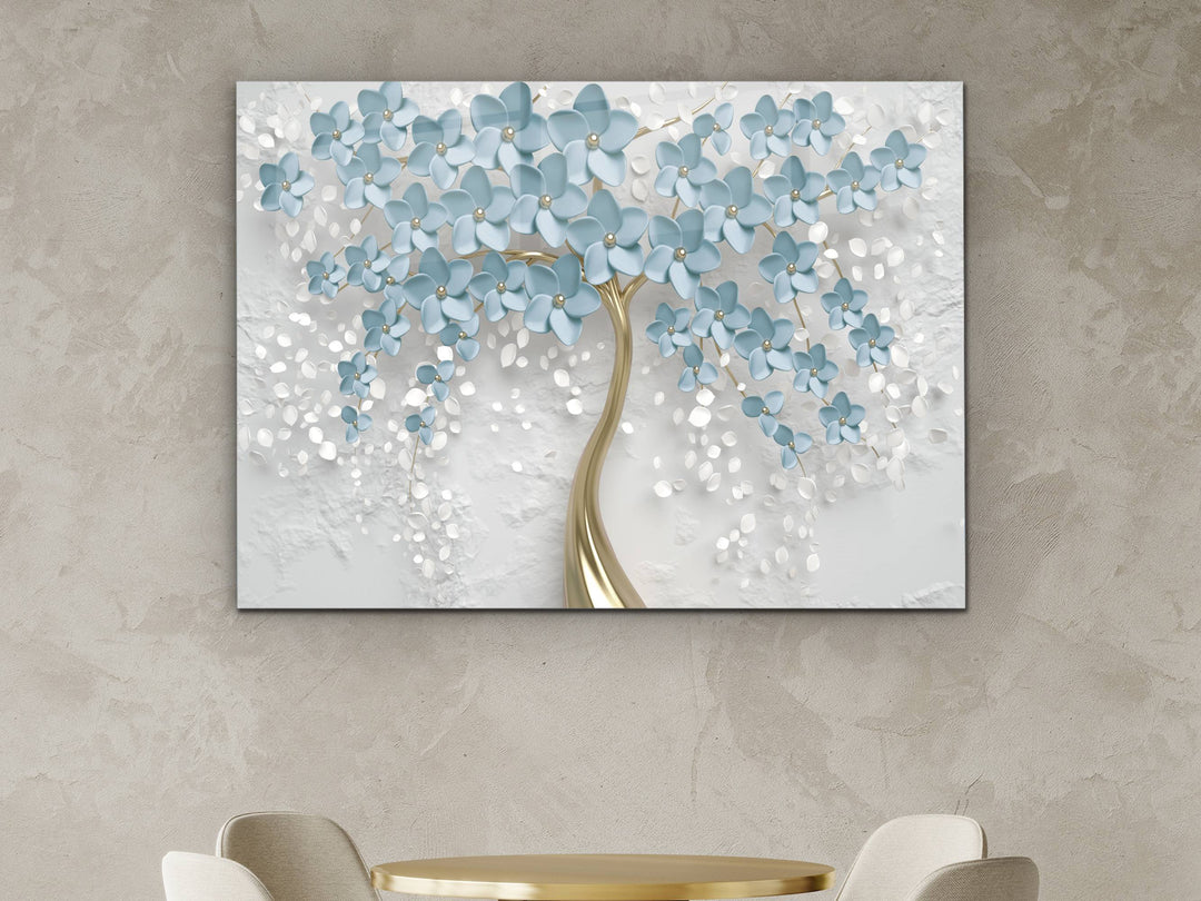 Blue Tree Glass Printing Wall Art - Modern Glass Wall Decor