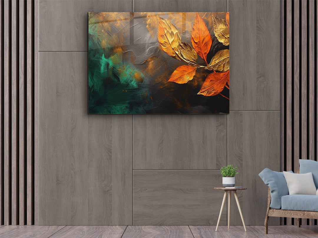 Abstract Floral Glass Printing Wall Art - Modern Gold Glass Wall Decor