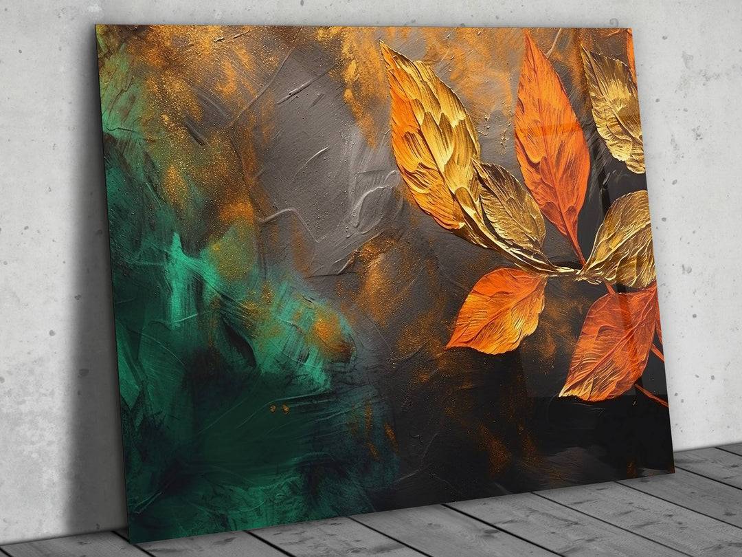 Abstract Floral Glass Printing Wall Art - Modern Gold Glass Wall Decor