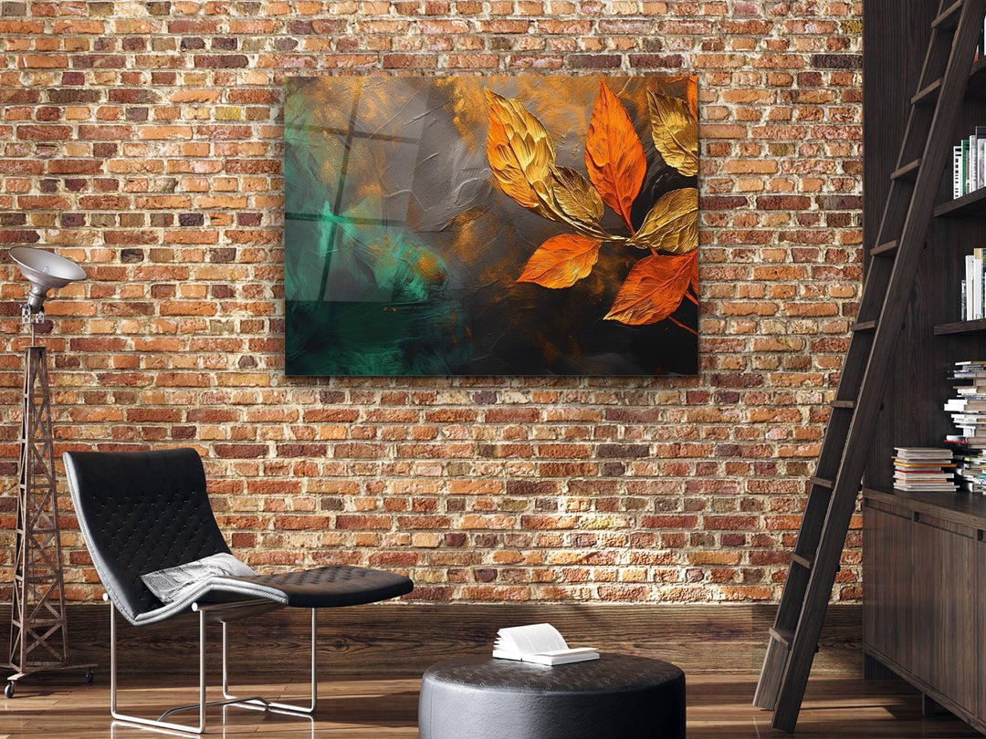 Abstract Floral Glass Printing Wall Art - Modern Gold Glass Wall Decor