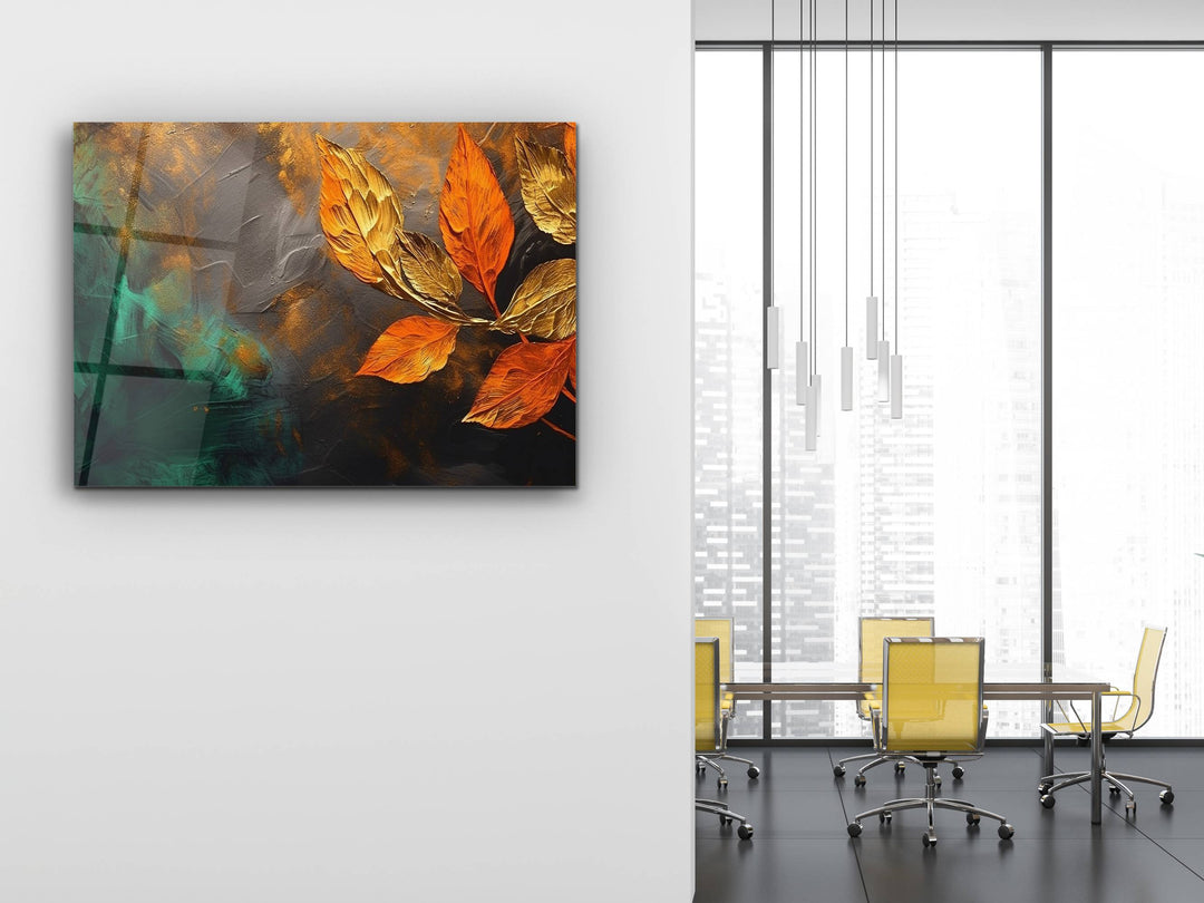 Abstract Floral Glass Printing Wall Art - Modern Gold Glass Wall Decor