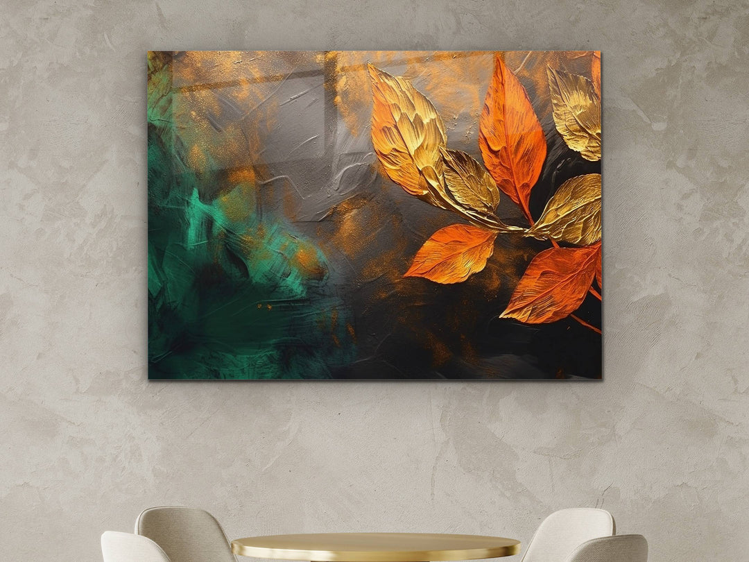 Abstract Floral Glass Printing Wall Art - Modern Gold Glass Wall Decor