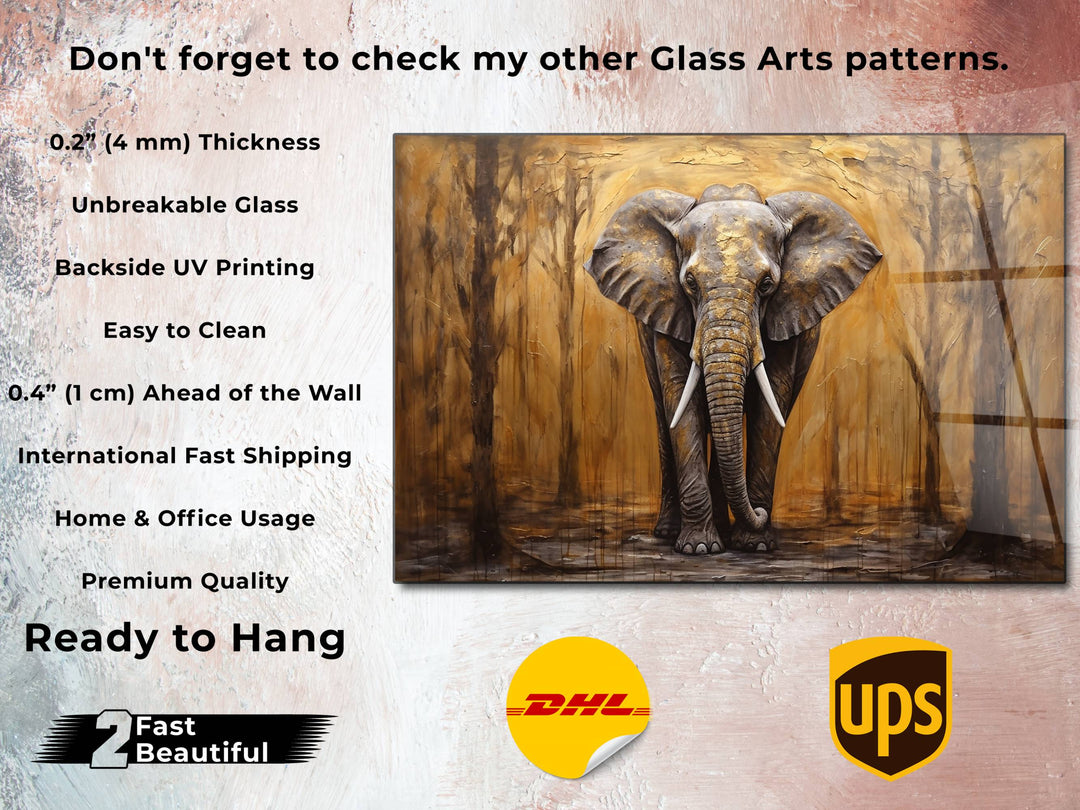 Elephant Glass Printing Wall Art - Glass Wall Decor