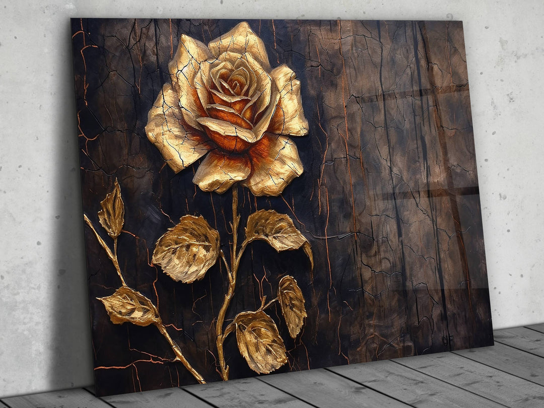 Gold Rose Glass Printing Wall Art - Glass Wall Decor