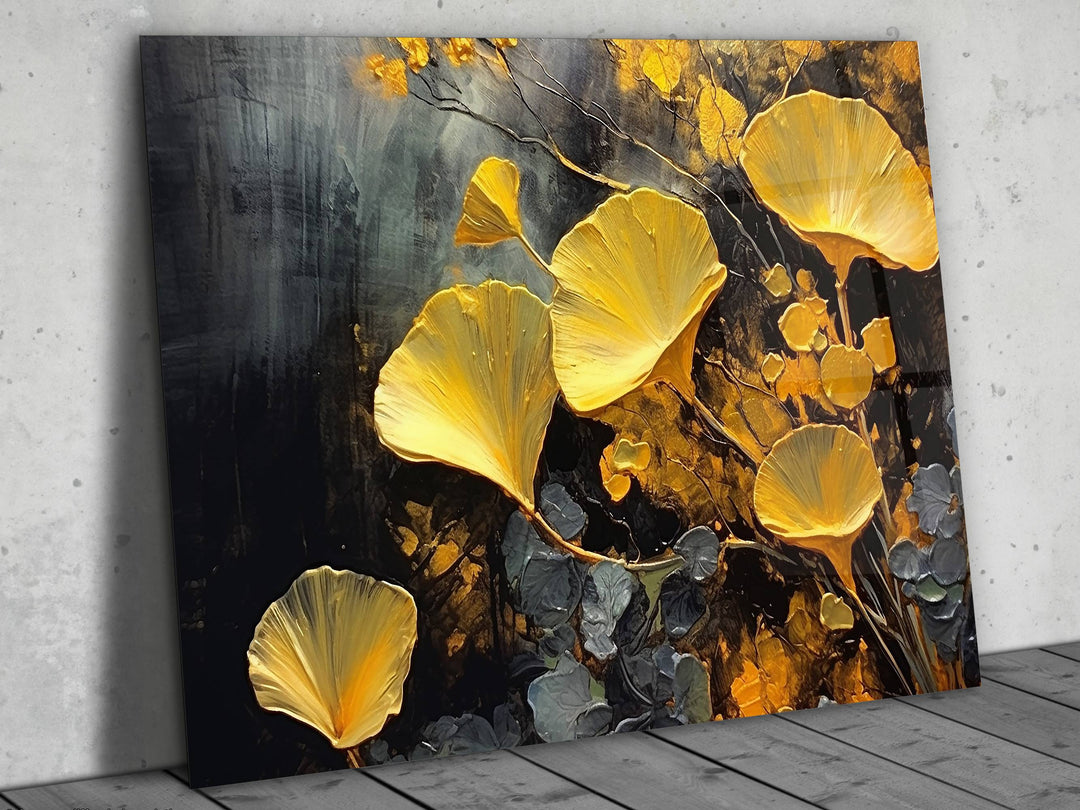 Gold Flower Glass Printing Wall Art - Glass Wall Decor