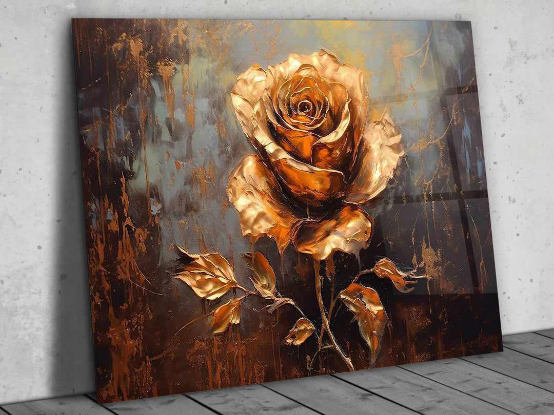 Gold Flower Glass Printing Wall Art - Glass Wall Decor