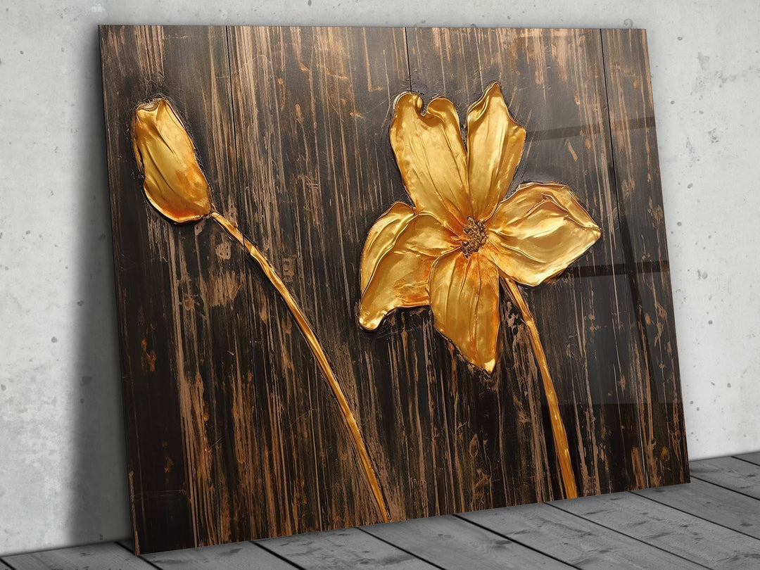 Gold Flower Glass Printing Wall Art - Glass Wall Decor