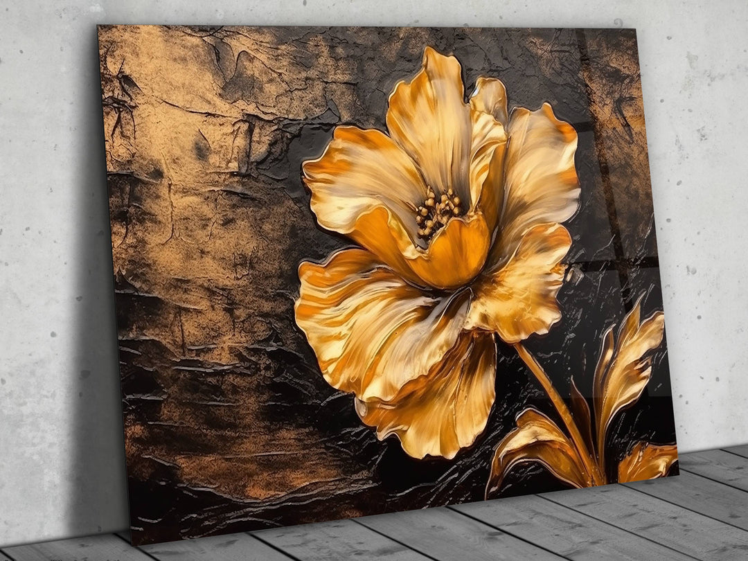 Gold Flower Glass Printing Wall Art - Glass Wall Decor