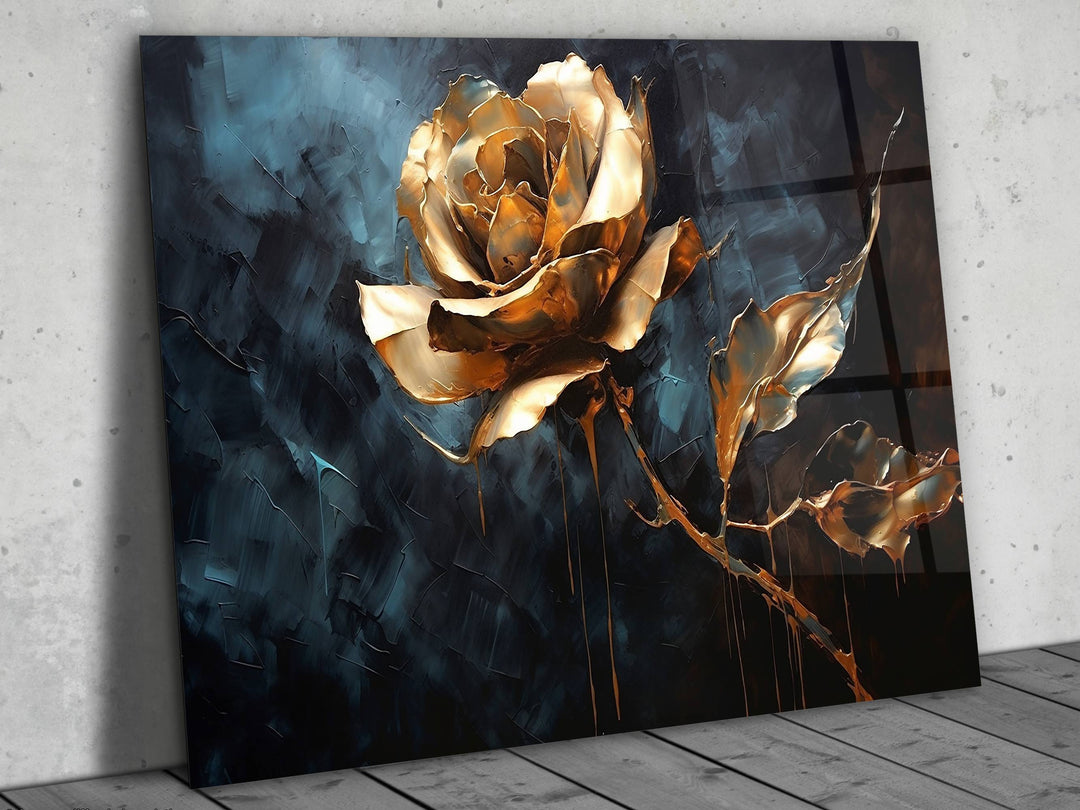 Gold Rose Glass Printing Wall Art - Glass Wall Decor