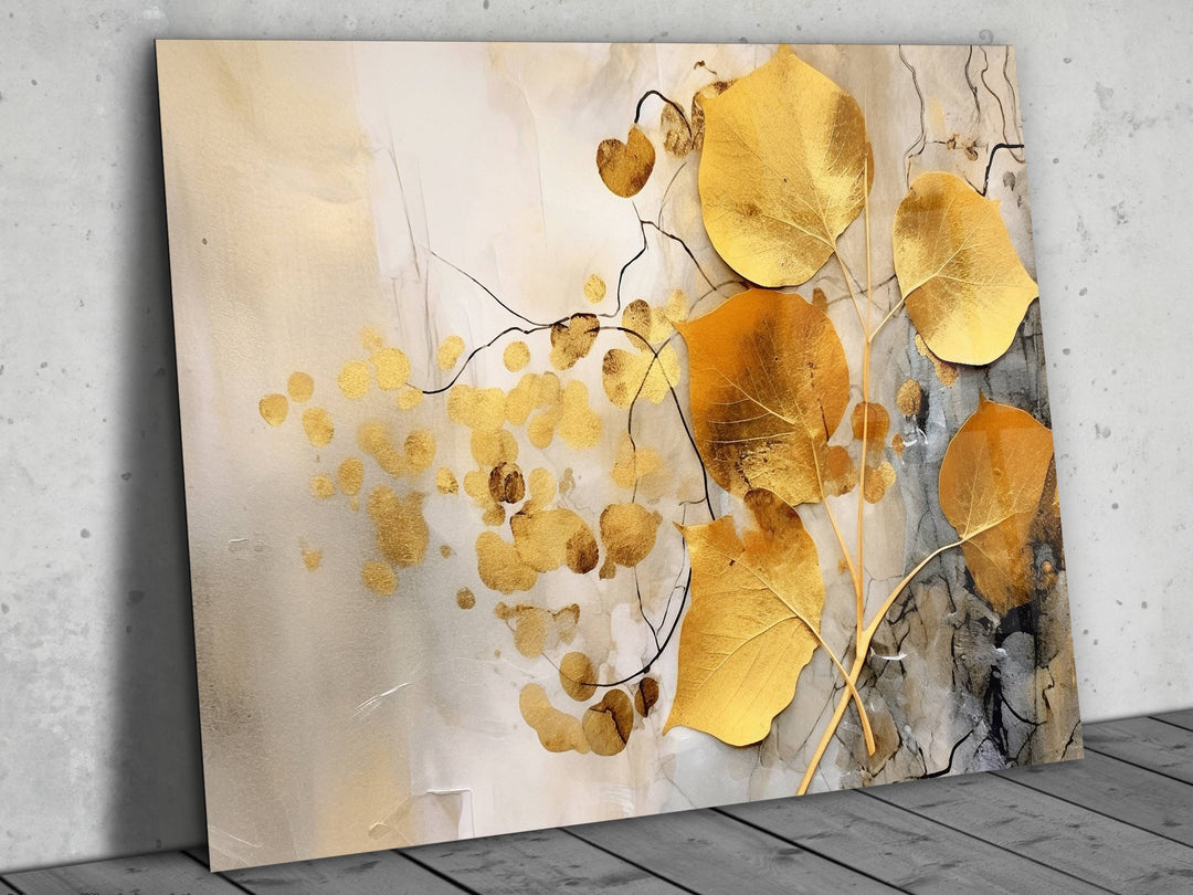 Gold Floral Glass Printing Wall Art - Glass Wall Decor