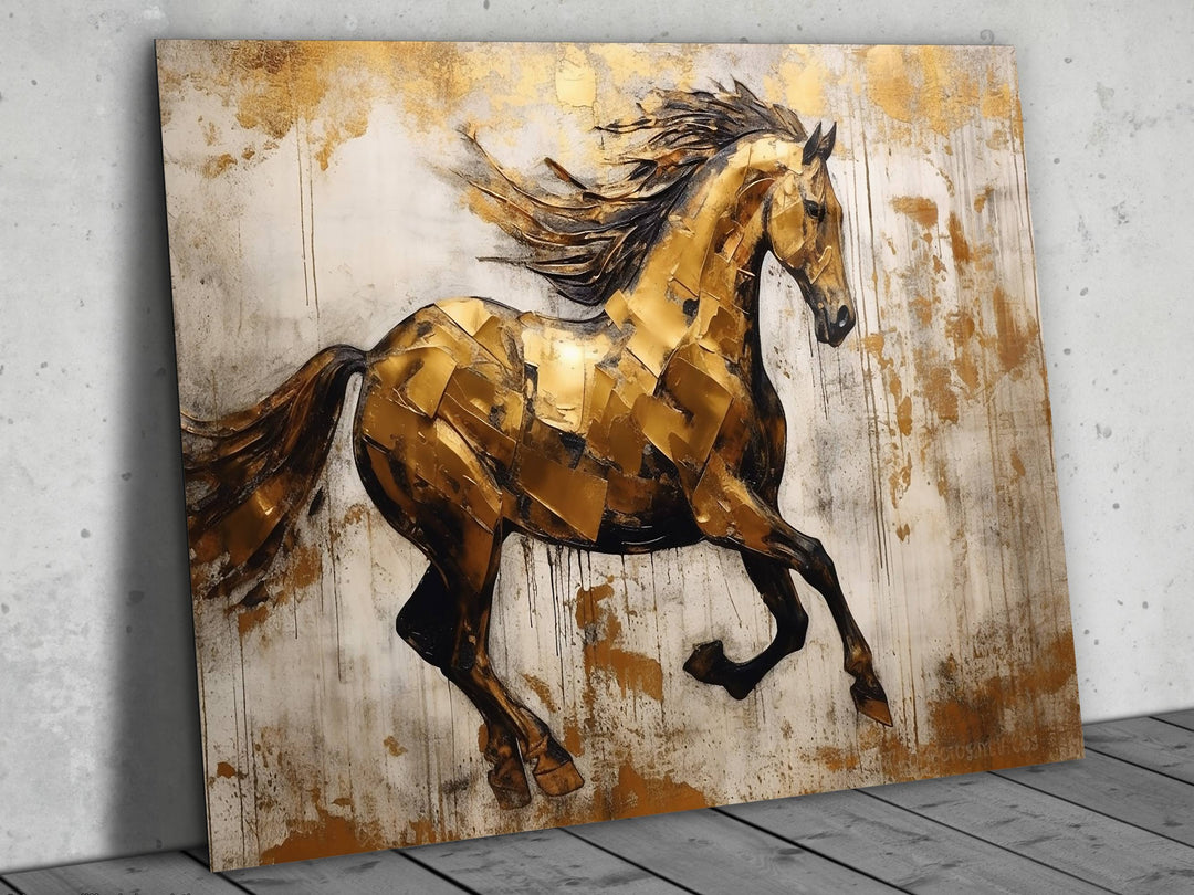 Gold Horse Glass Printing Wall Art - Glass Wall Decor