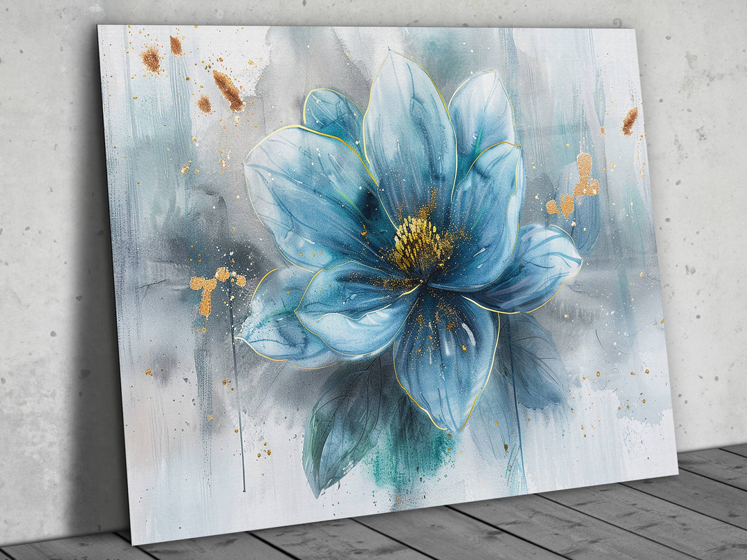 Blue Flower Glass Printing Wall Art - Floral Glass Wall Decor