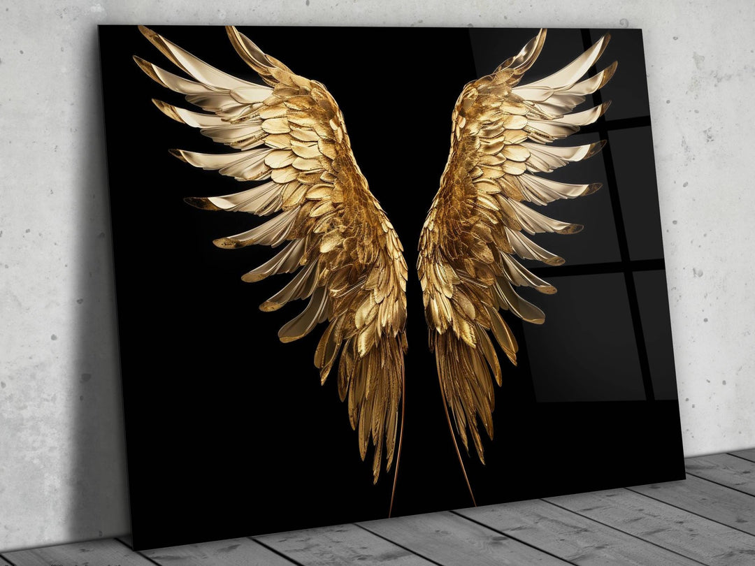 Gold Angel Wings Glass Printing Wall Art - Modern Glass Wall Decor