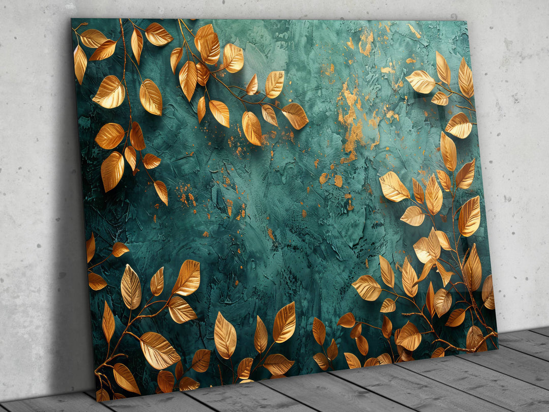 Abstract Green Gold Floral Glass Printing Wall Art- Home&Office Wall Decor