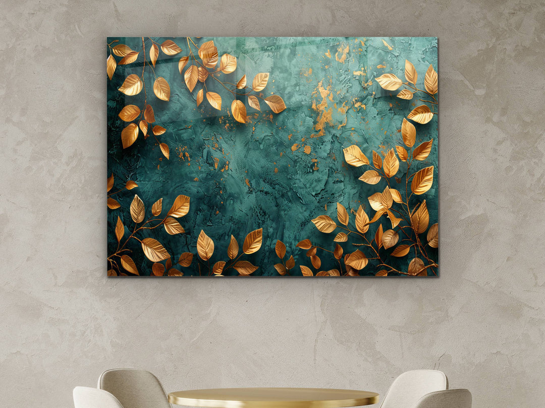 Abstract Green Gold Floral Glass Printing Wall Art- Home&Office Wall Decor