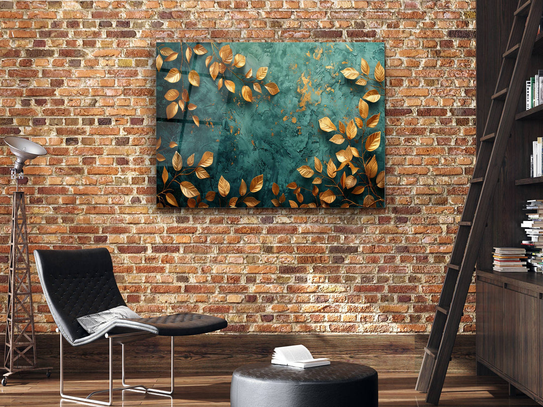 Abstract Green Gold Floral Glass Printing Wall Art- Home&Office Wall Decor