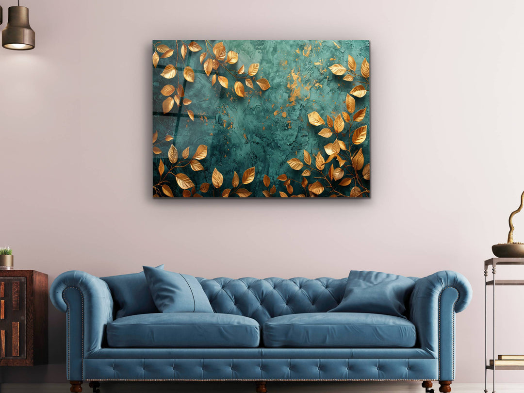 Abstract Green Gold Floral Glass Printing Wall Art- Home&Office Wall Decor