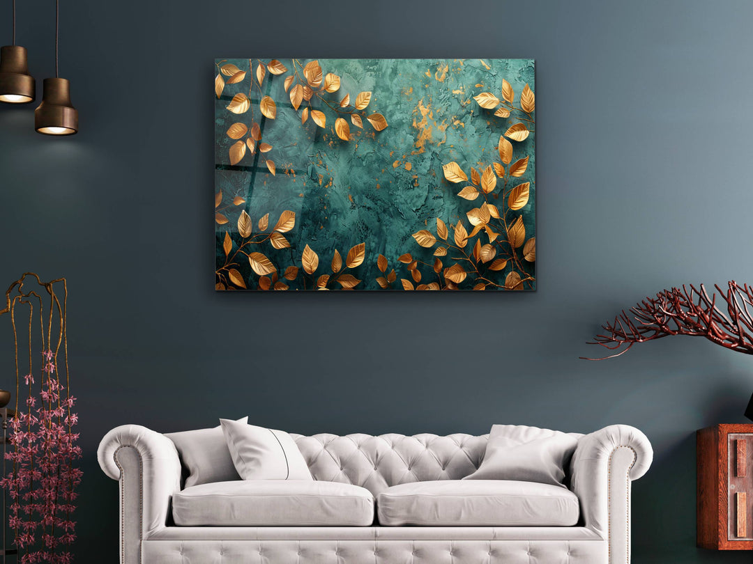 Abstract Green Gold Floral Glass Printing Wall Art- Home&Office Wall Decor