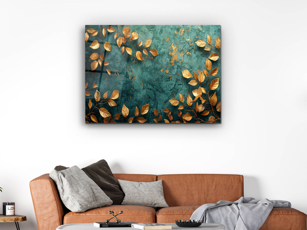 Abstract Green Gold Floral Glass Printing Wall Art- Home&Office Wall Decor