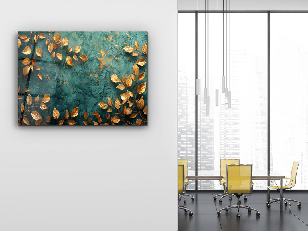 Abstract Green Gold Floral Glass Printing Wall Art- Home&Office Wall Decor