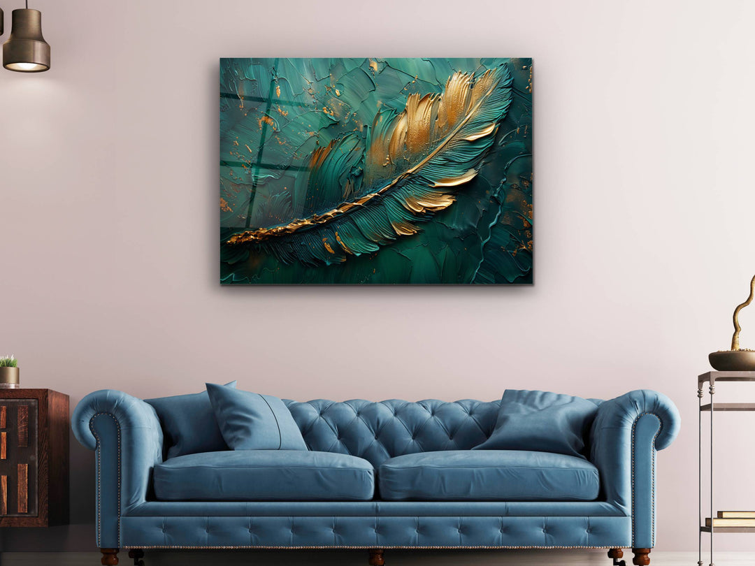 Abstract Green Gold Floral Glass Printing Wall Art-Home&Office Wall Decor