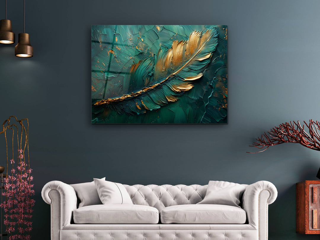 Abstract Green Gold Floral Glass Printing Wall Art-Home&Office Wall Decor