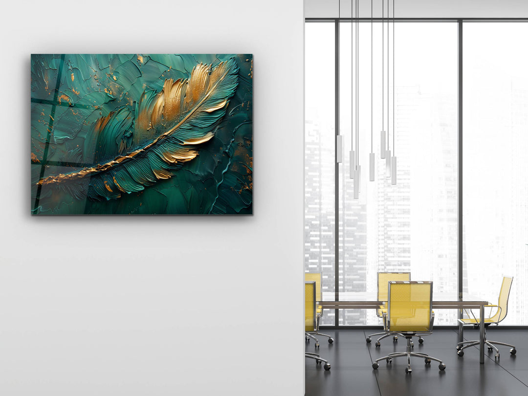 Abstract Green Gold Floral Glass Printing Wall Art-Home&Office Wall Decor