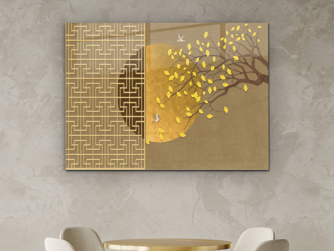 Abstract Gold Floral Glass Printing Wall Art-Home&Office Wall Decor