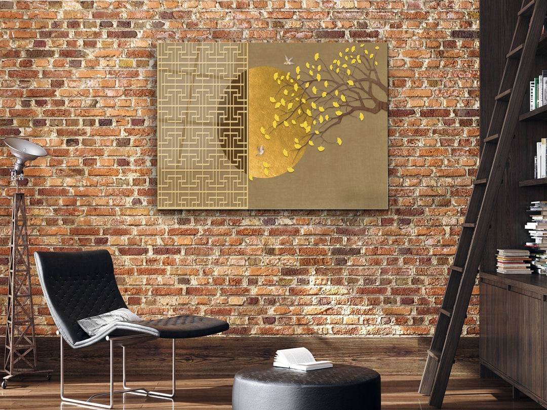 Abstract Gold Floral Glass Printing Wall Art-Home&Office Wall Decor