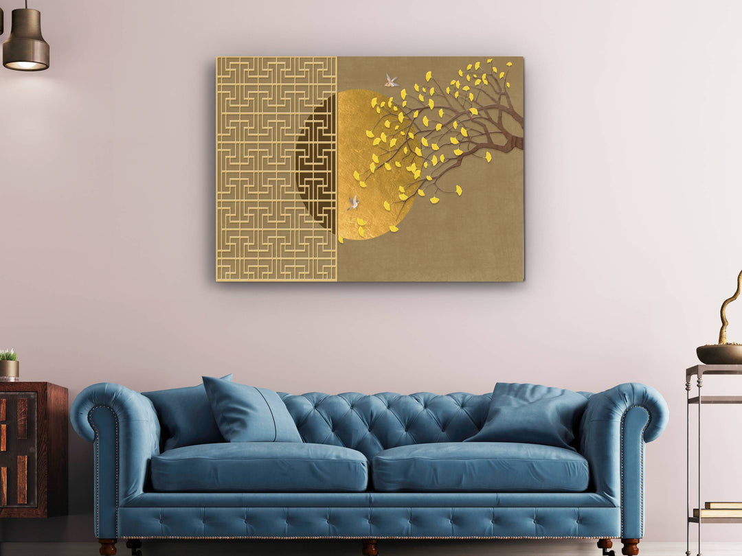 Abstract Gold Floral Glass Printing Wall Art-Home&Office Wall Decor